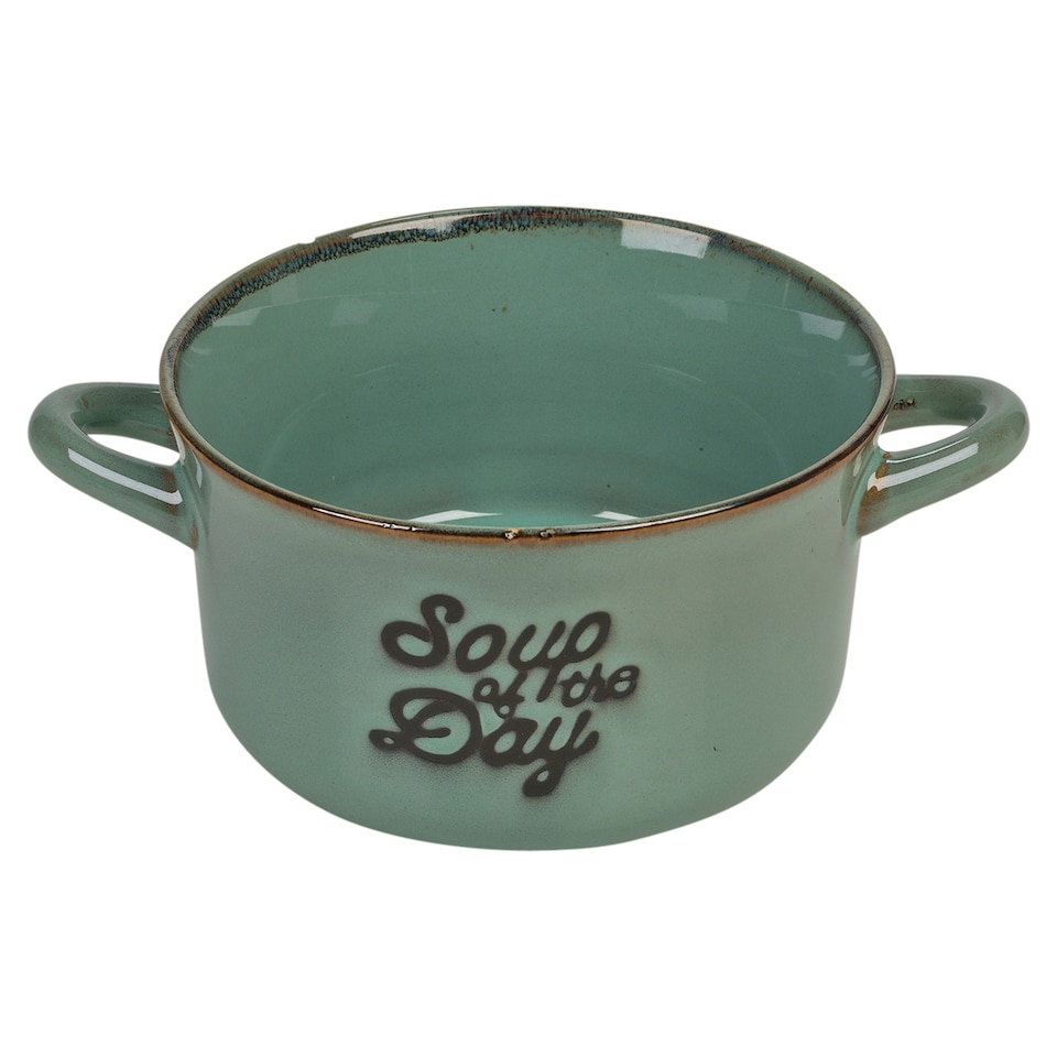 image 1 of Stoneware Soup Bowls With Handles | Green | Green & Set of 3 | 3