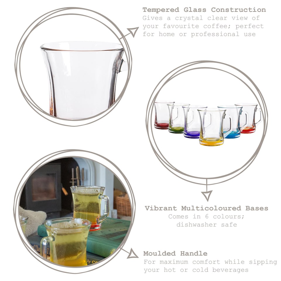 image 1 of LAV Zen+ Coloured Base Glass Coffee Mugs - 225ml - Multicolour - Pack of 6 | Multi | Multicolour