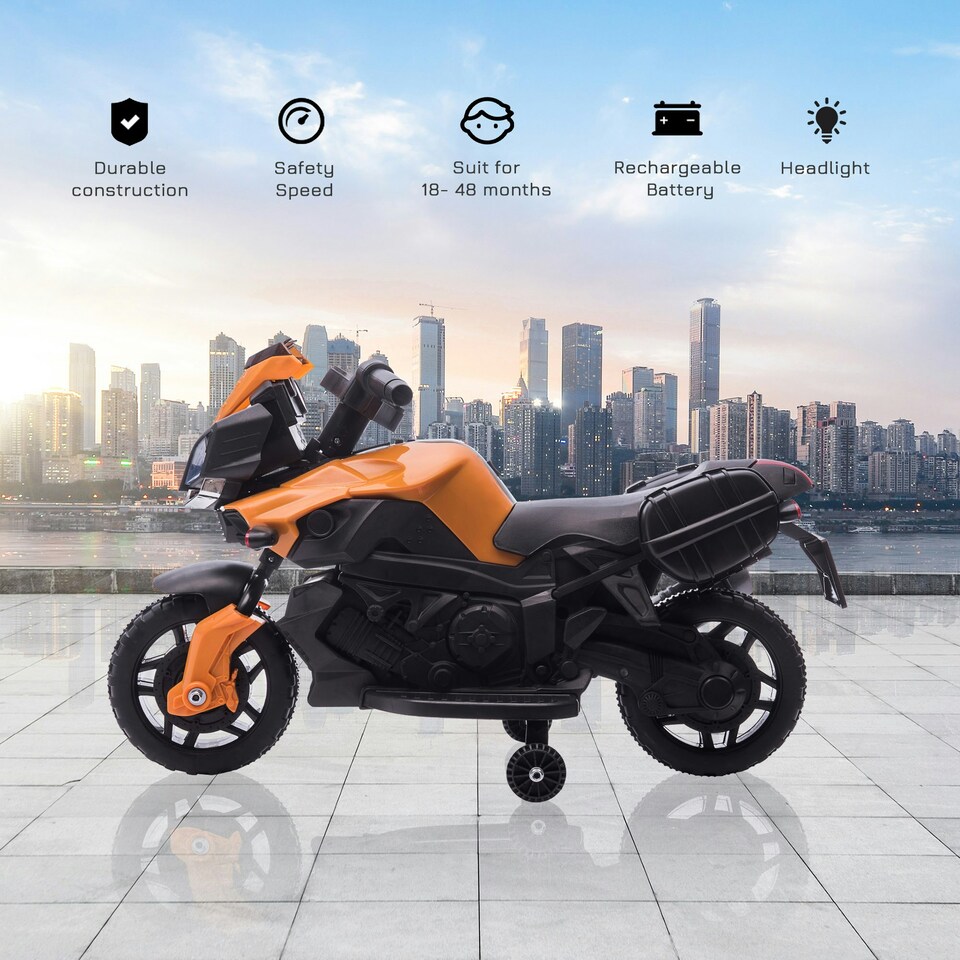 image 1 of HOMCOM Kids 6V Electric Motorcycle Ride-On Toy Battery 18 - 48 months Orange