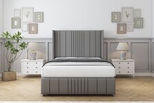 Sloomy Hargrave Pewter Dumfries Divan Bed With Mattress No Drawers With 54" Wingback Headboard & 12" Matching Footboard 4'6 Double | Grey | Pewter | Double | 1