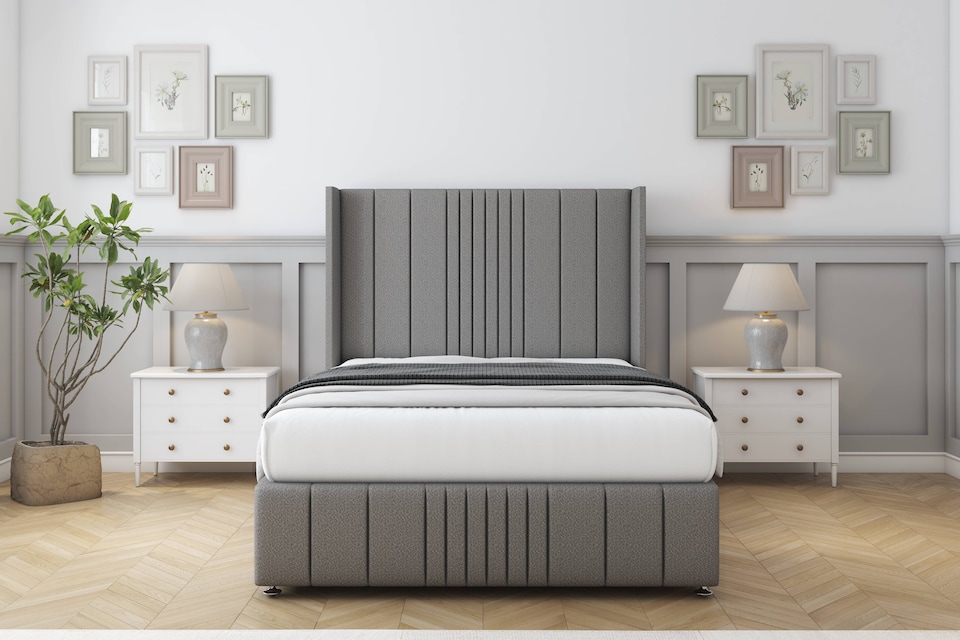 image 1 of Sloomy Hargrave Pewter Dumfries Divan Bed With Mattress No Drawers With 54" Wingback Headboard & 12" Matching Footboard 4'6 Double | Grey | Pewter | Double | 1