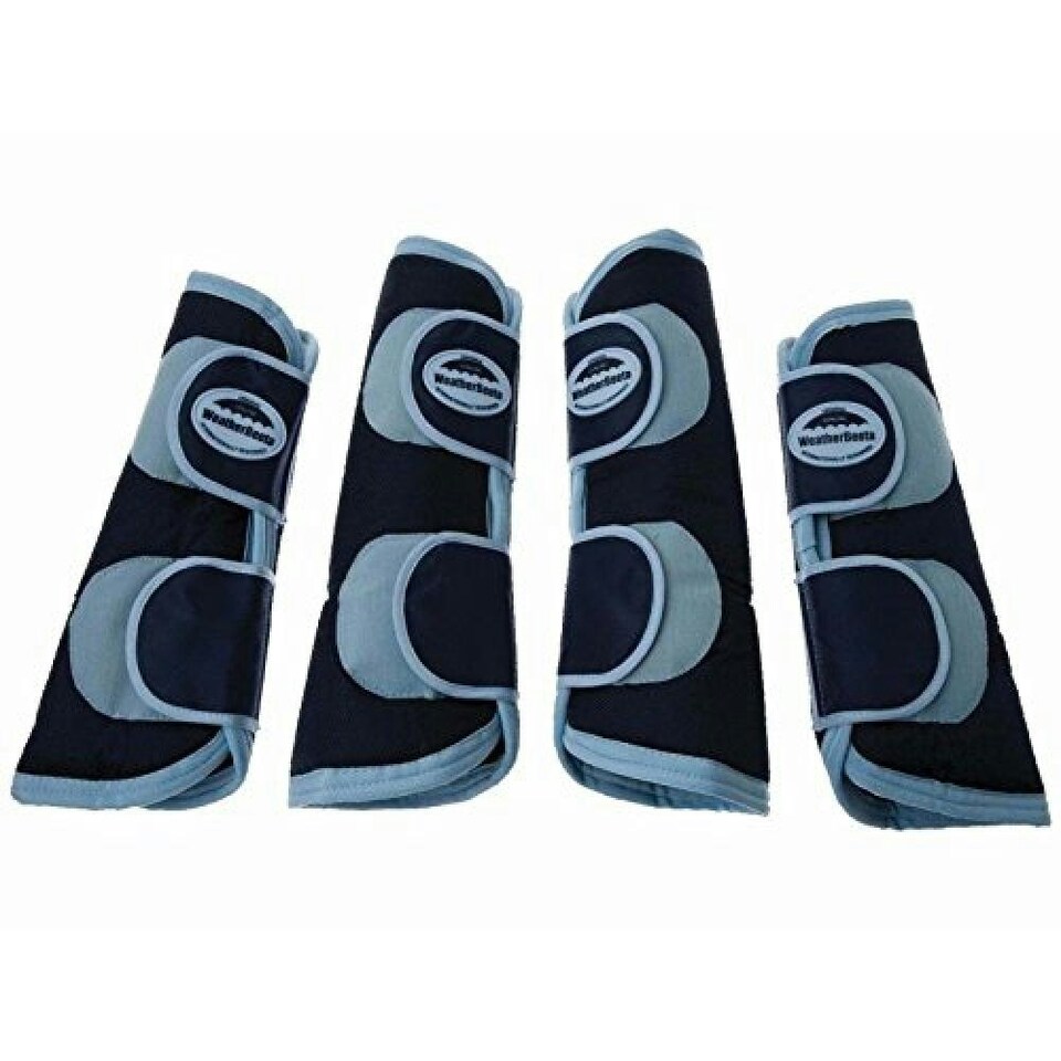 Weatherbeeta Wide Tab Long Travel Boots - Navy/Silver - Cob