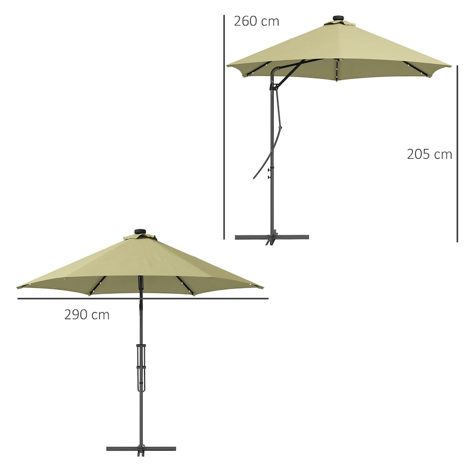image 1 of Outsunny 3(m) Cantilever Garden Parasol Umbrella with Solar LED, Beige
