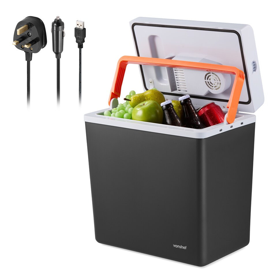 image 1 of Vonshef 20L Electric Cool Box, Insulated Cooler with Hot Cold Function | Black | White & Orange