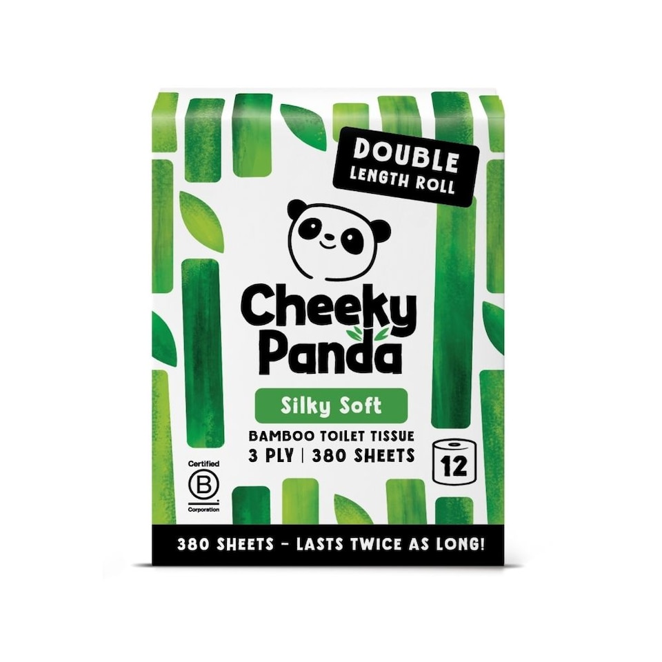 image 1 of Cheeky Panda Double-Length Silky Soft  Bamboo Toilet Paper 12 rolls 380 3 ply sheets | White | Size: 12 Rolls | 12