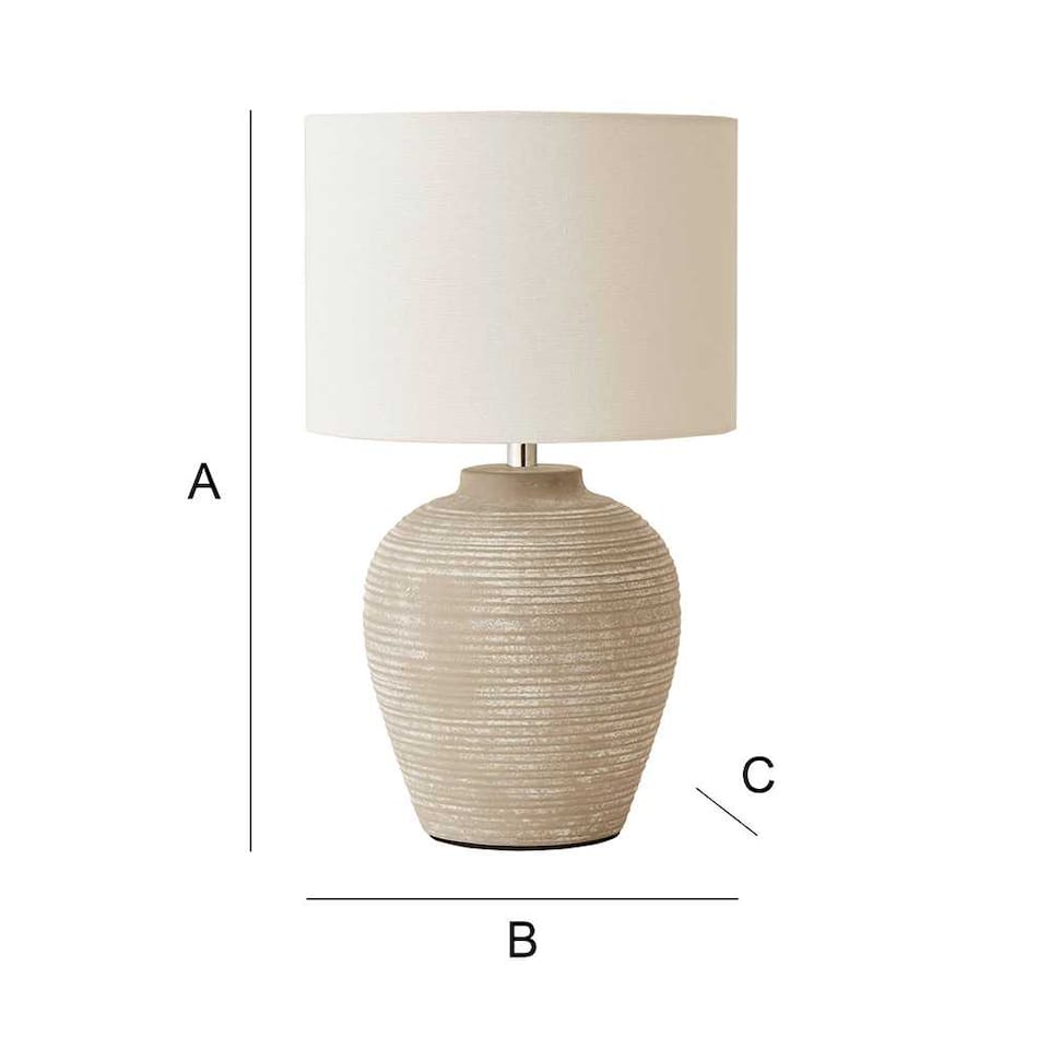 image 1 of ValueLights Reid Linen Drum Lamp Shade Stone Grey Ribbed Ceramic Small Table Lamp | Grey