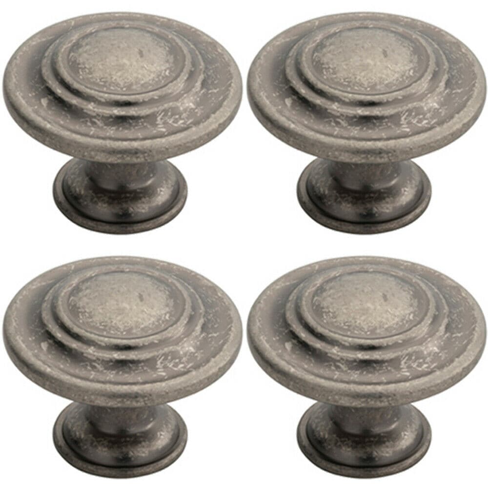 Loops 4x Round Ringed Pattern Door Knob 32mm Diameter Pewter Cabinet Handle