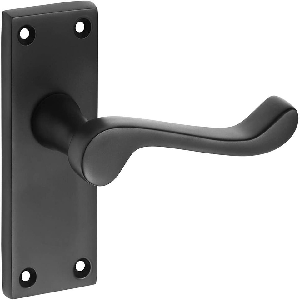 image 1 of Golden Grace Premium Victorian Scroll Door Handles Latch in Matt Black Finish with Black Ball Bearing Hinges & Latch Pack, 6 Sets - 120mm x 40mm Backplate Black