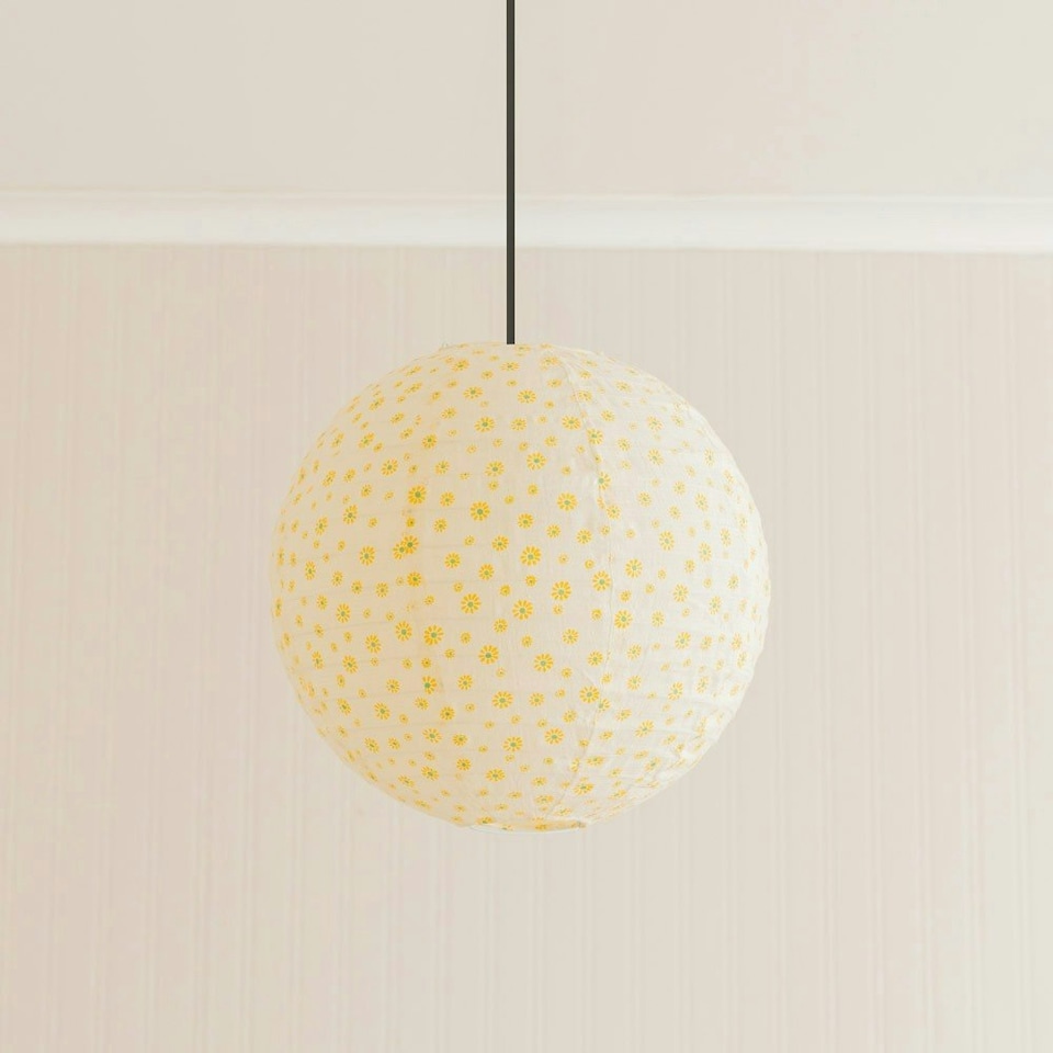 image 1 of ValueLights Annie Ditsy Floral Natural Fabric Globe Ball Ceiling Lamp Shade