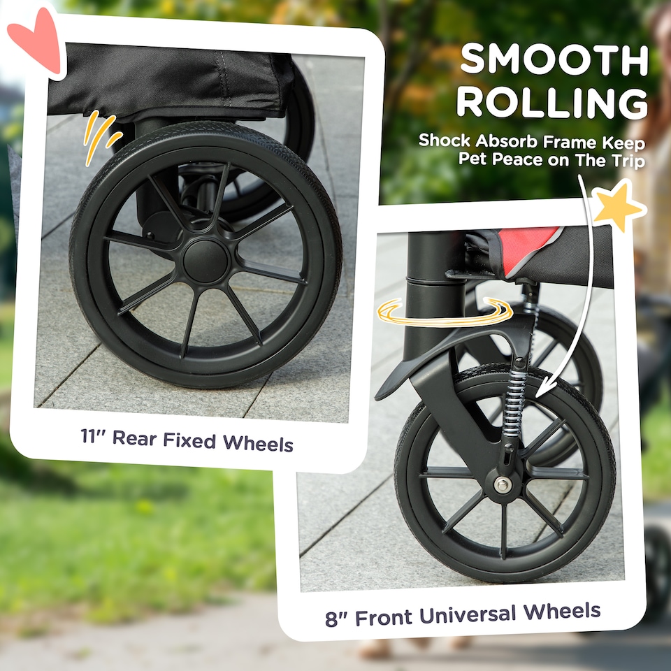 image 1 of PawHut Foldable Pet Stroller with 4 Big Wheels for Medium Dogs, Red/Black