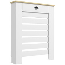 HOMCOM Radiator Cover with Drawer, Horizontal Slat, 78cm, White | White | White with wood-effect top | 1