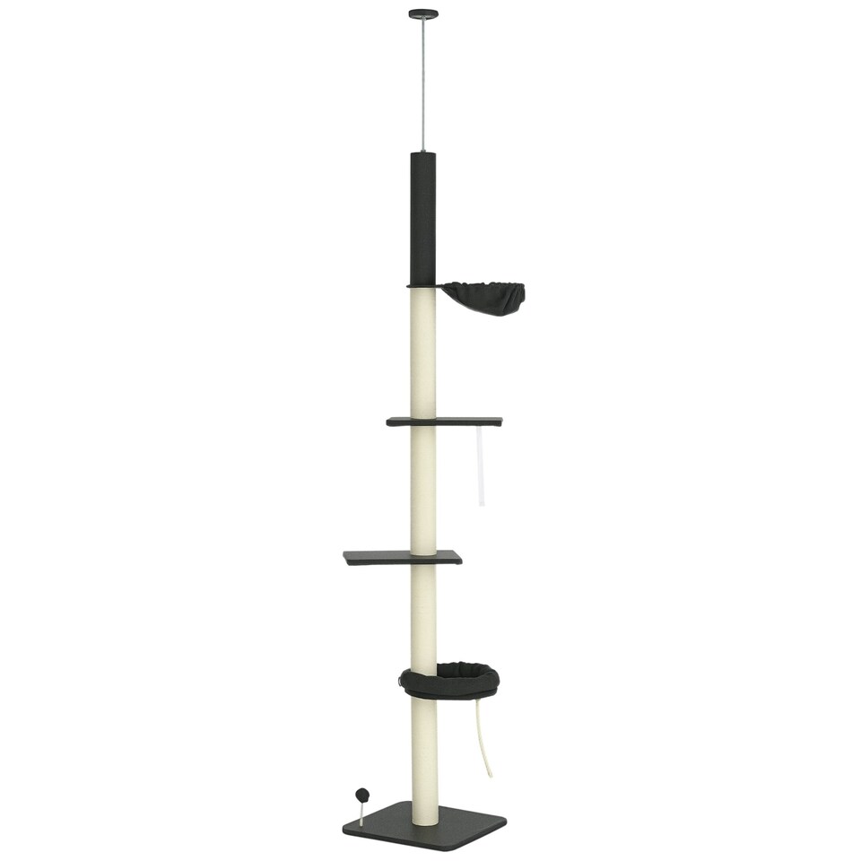 image 1 of PawHut 5 Tier Cat Climbing Tower, 240-270cm Height Adjustable, Dark Grey