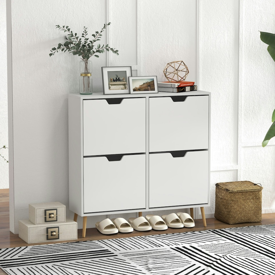 image 1 of HOMCOM Shoe Storage Cabinet with 4 Flip Drawers for 8-16 Pairs, White