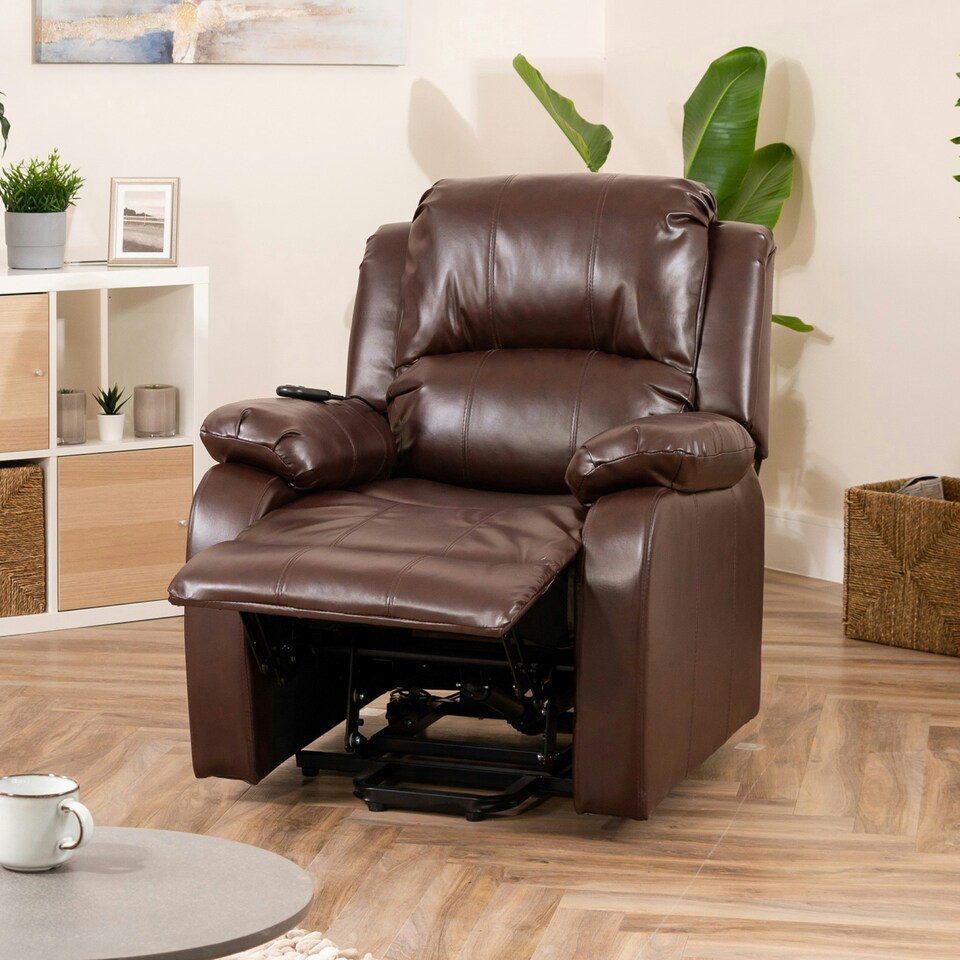image 1 of Northfield Dual Motor Massage Heat Riser Recliner Chair - Brown