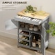 image 3 of HOMCOM Modern Kitchen Trolley, Rolling Island Storage Cart with Drawer, 9-bottle Wine Rack, Door Cabinets, Wooden Countertop, Grey