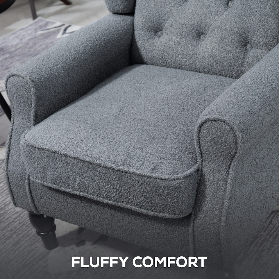 image 1 of HOMCOM Accent Armchair Home Furniture Retro Tufted Club Fabric Grey Grey