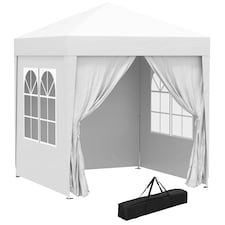 Outsunny 2 x 2 m Garden Pop Up Gazebo, Wedding Party Tent Marquee, Water Resistant Awning Canopy with Sidewalls, Windows, Carry Bag, White