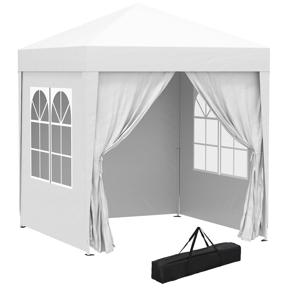 image 1 of Outsunny 2 x 2 m Garden Pop Up Gazebo, Wedding Party Tent Marquee, Water Resistant Awning Canopy with Sidewalls, Windows, Carry Bag, White