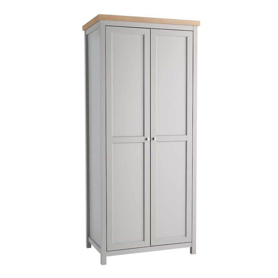 image 1 of Wardrobe 2 or 3 Door Two Tone Oak Top Wooden Hanging Rail Storage Shelves | Grey