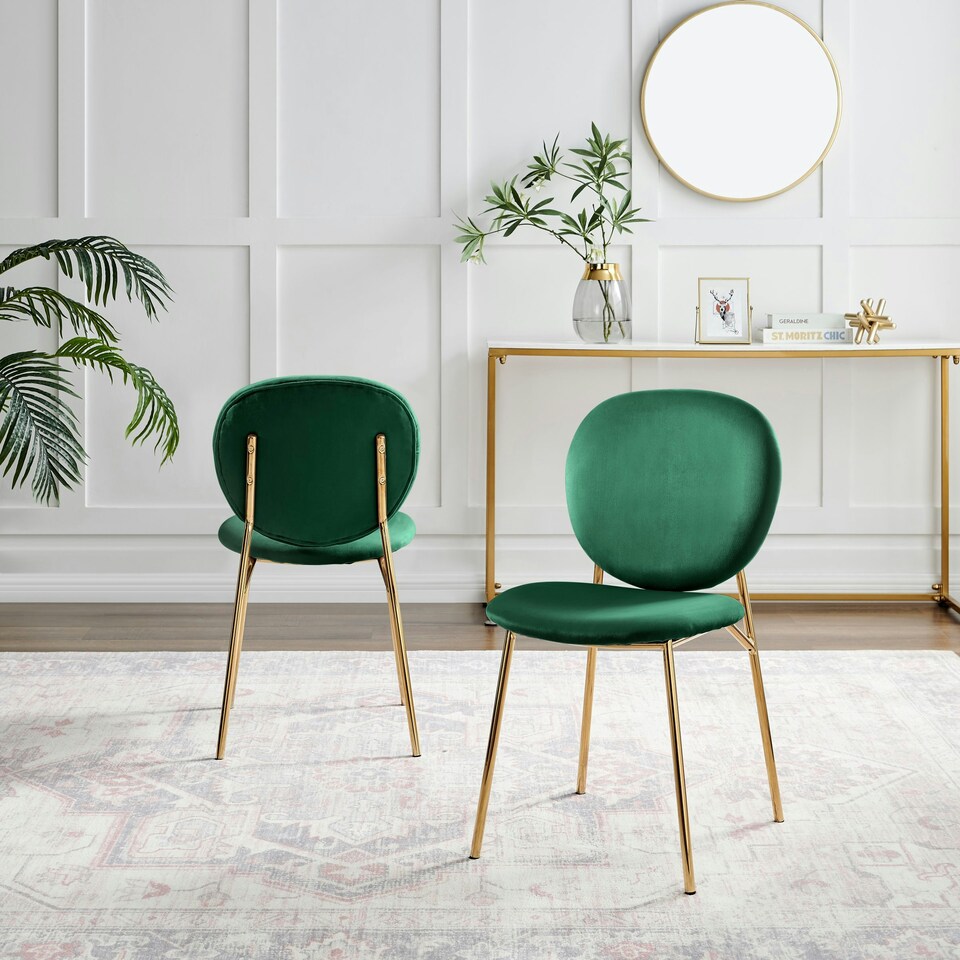 image 1 of Furniturebox Ivy 2x Green Velvet Gold Legs Dining Chair