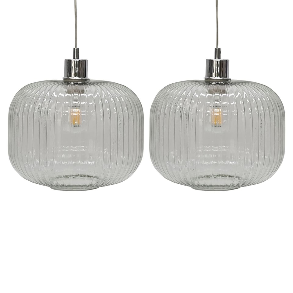 image 1 of Set of 2 Batley Large - Clear Ribbed Glass Easy Fit Pendant Shades | Clear | Medium | 2