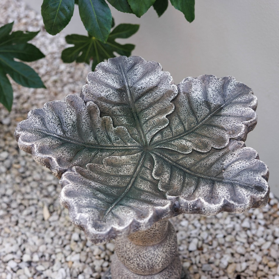 image 1 of Primrose Eden Leaf Design Decorative Grey Garden Bird Bath Table 62cm