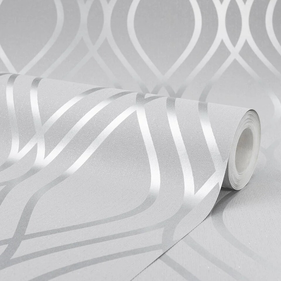 image 1 of Camden Wave Wallpaper in Soft Grey and Silver | Grey | Soft Grey And Silver | 53cm x 10m