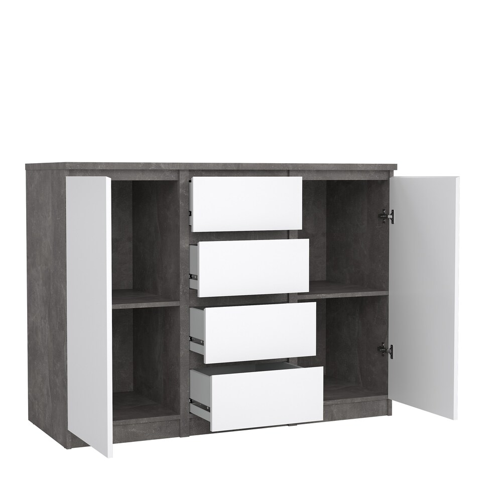 image 1 of Naia Sideboard 4 Drawers 2 Doors in Concrete and White High Gloss