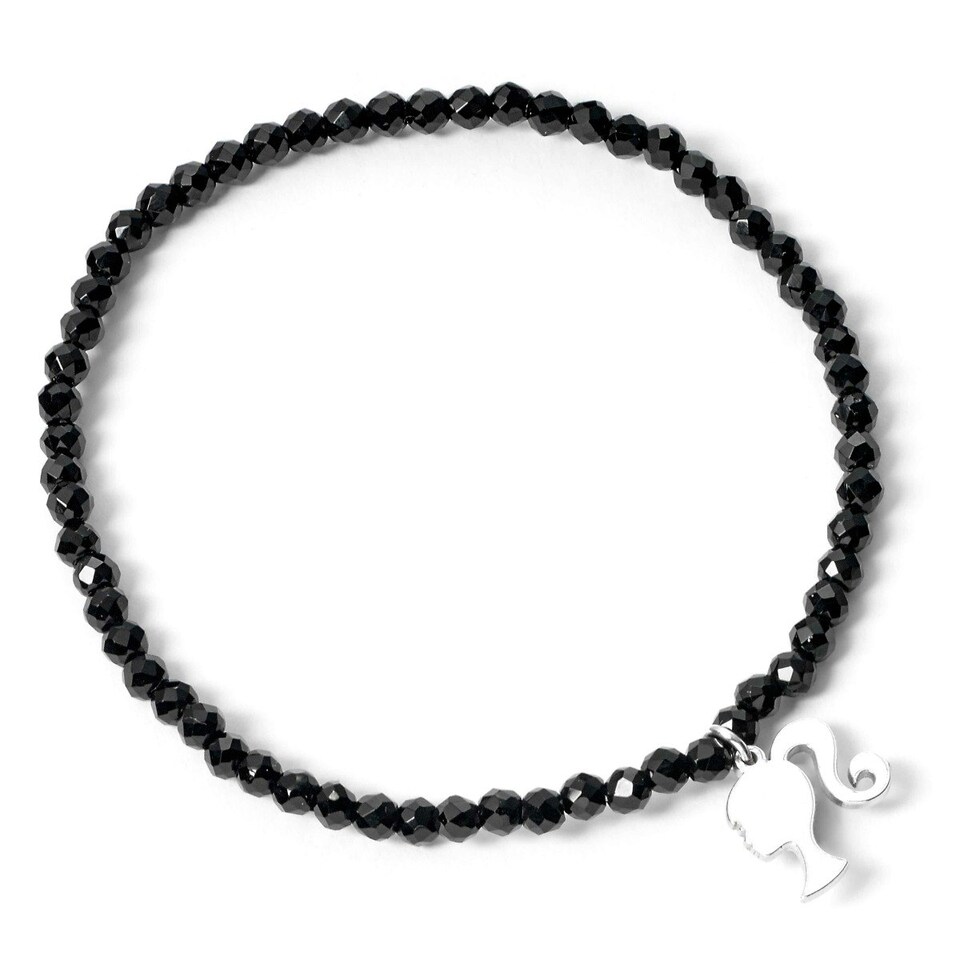 image 1 of Barbie Sterling Silver Silhouette & Black Onyx Bead Bracelet