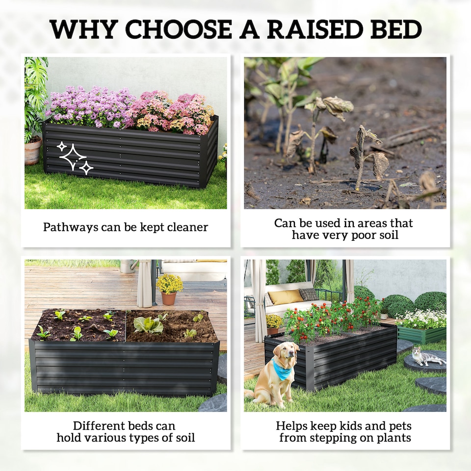 image 1 of Outsunny Raised Beds for Garden, Galvanised Steel Outdoor Planters with Multi-reinforced Rods for Vegetables, Plants, Flowers and Herbs, 180 x 90 x 59 cm, Black | Black