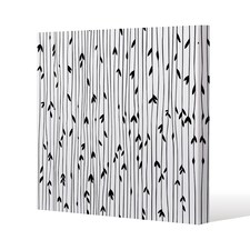 sketchy leaves scattered on hand drawn lines on white background (Canvas Print) / 114 x 114 x 4cm | Multi