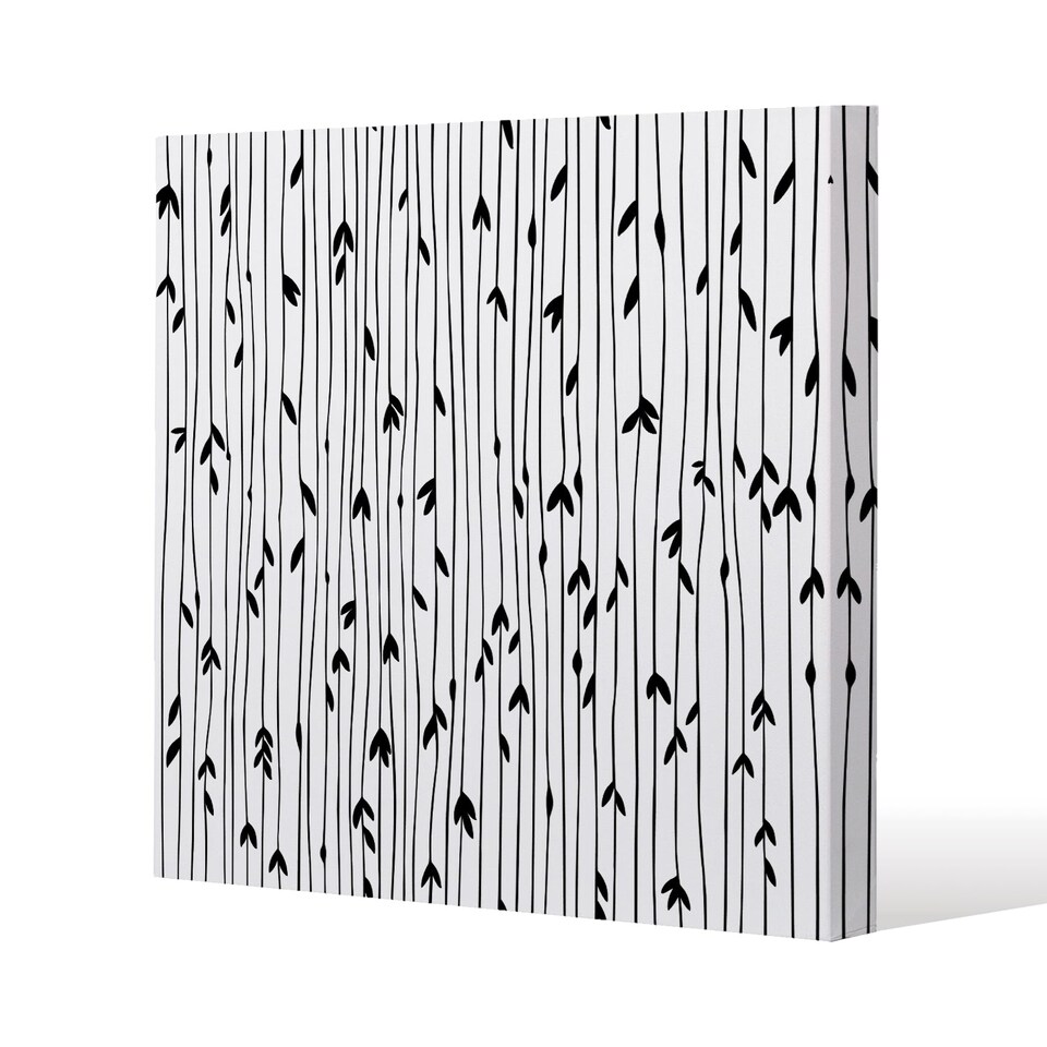 sketchy leaves scattered on hand drawn lines on white background (Canvas Print) / 114 x 114 x 4cm | Multi