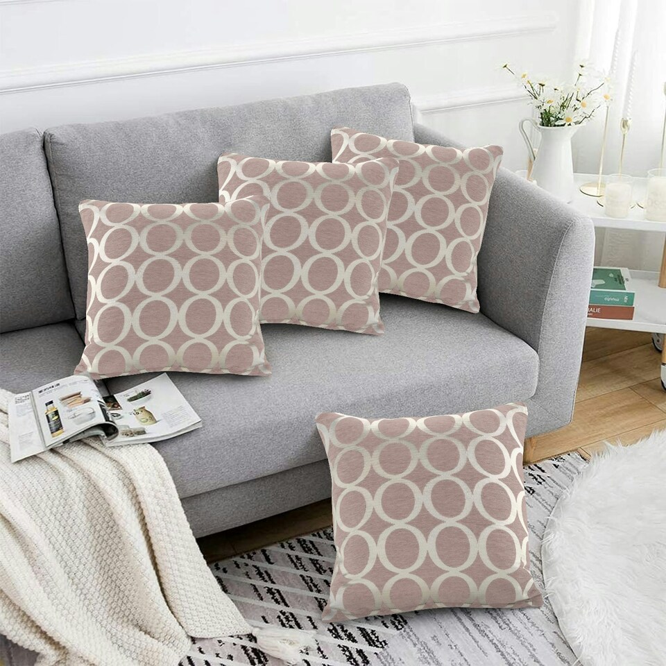 image 1 of Geometric O Chenille 45cm x 45cm Blush Cushion Set of 4 | Pink | Cream | 45cm x 45cm x 10cm | 4