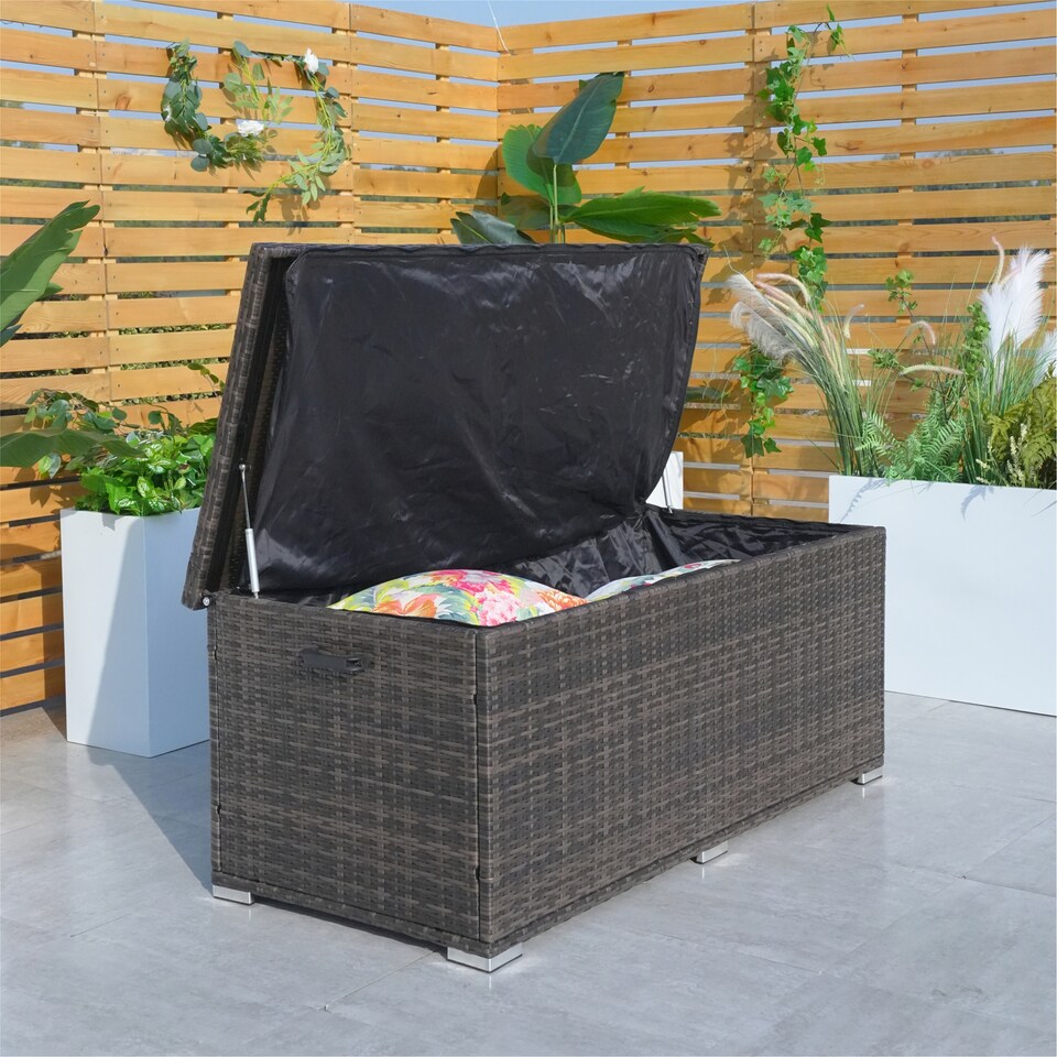 image 1 of Direct Wicker 495L Outdoor Garden Rattan Storage Box, Medium Deck Storage Box for Patio, Yard | Brown
