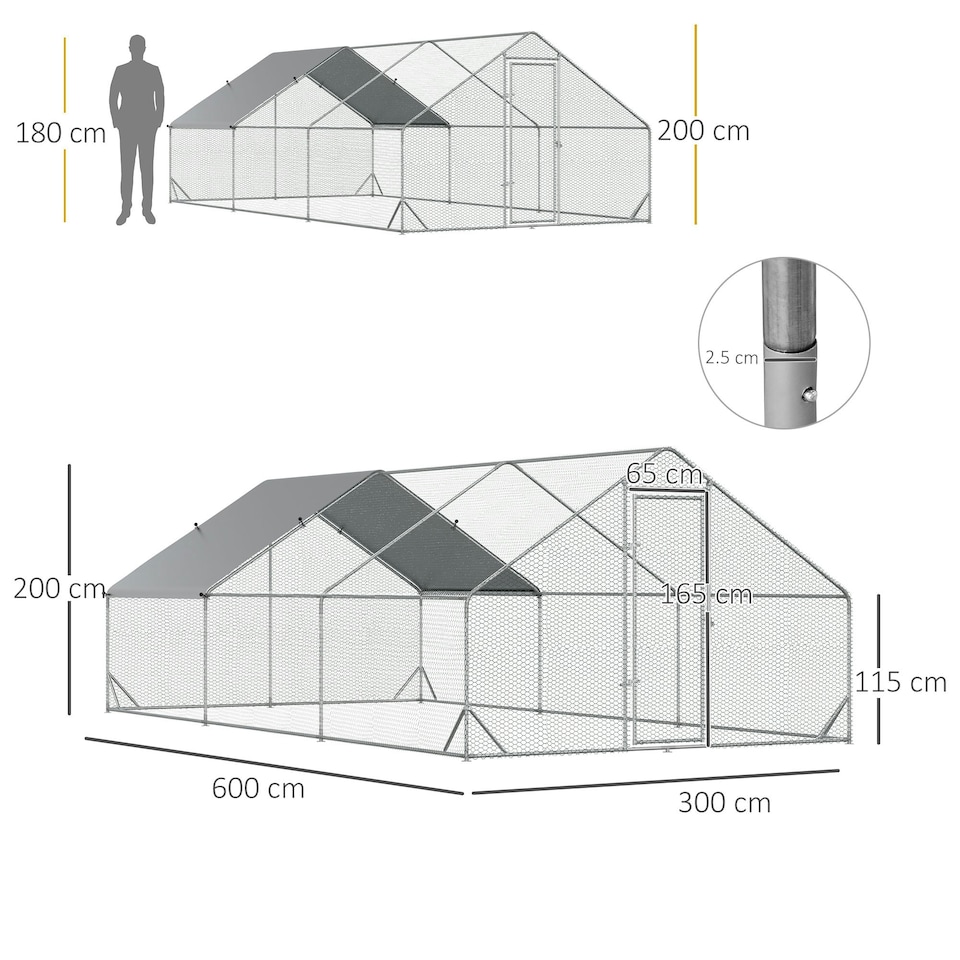image 1 of PawHut Walk In Chicken Run Large Galvanised Chicken Coop w/ Cover 6 x 3 x 2m