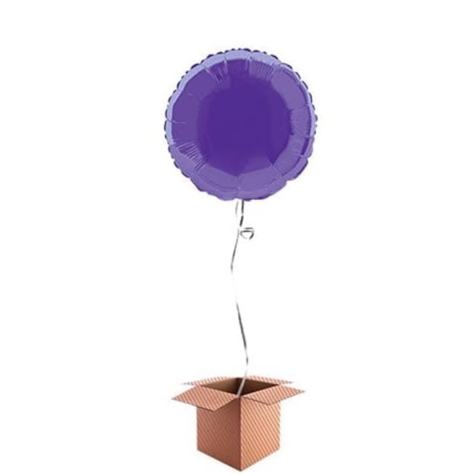 Purple Round Foil Balloon - Inflated Balloon in a Box