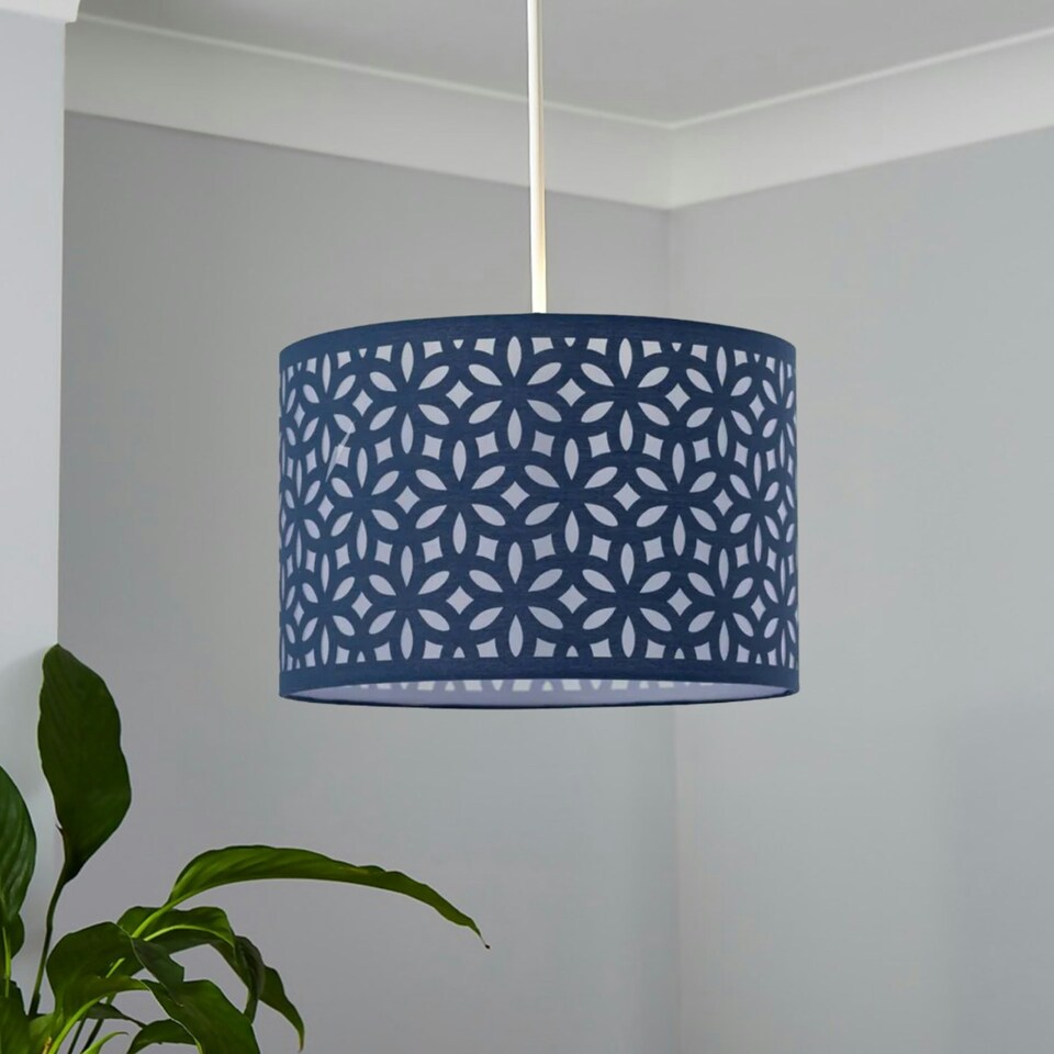 image 1 of Navy Blue Laser Cut 30cm Pendant Lightshade Blue