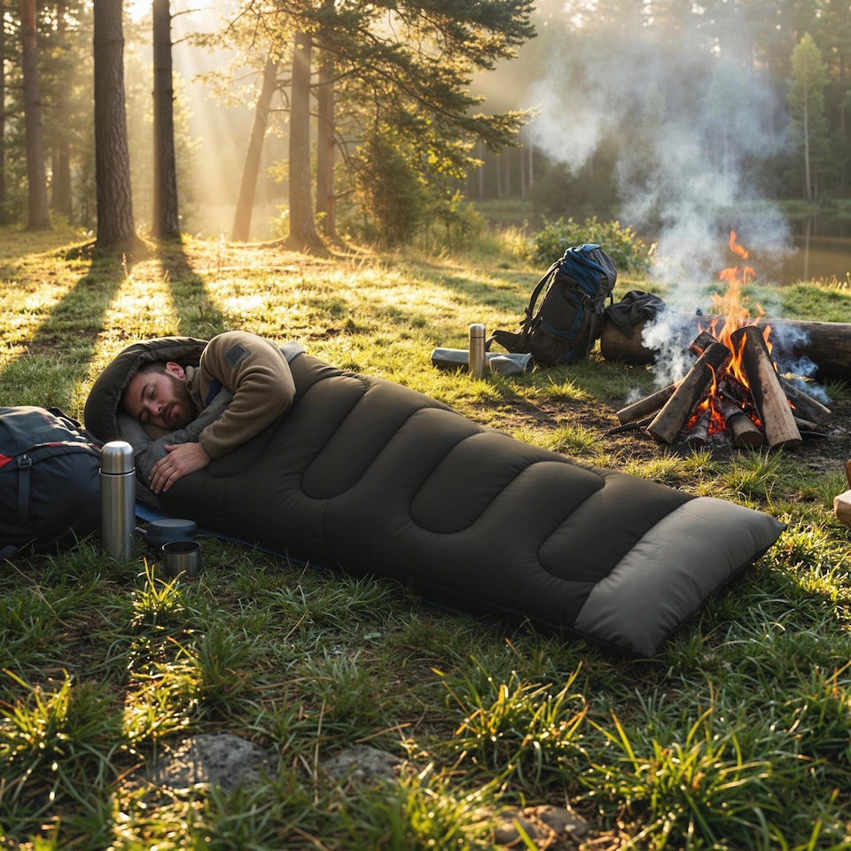 image 1 of Outsunny Sleeping Bag for Adults, Lightweight & Compact Sleeping Bag | Black | Black | 215 x 75 x 10 cm