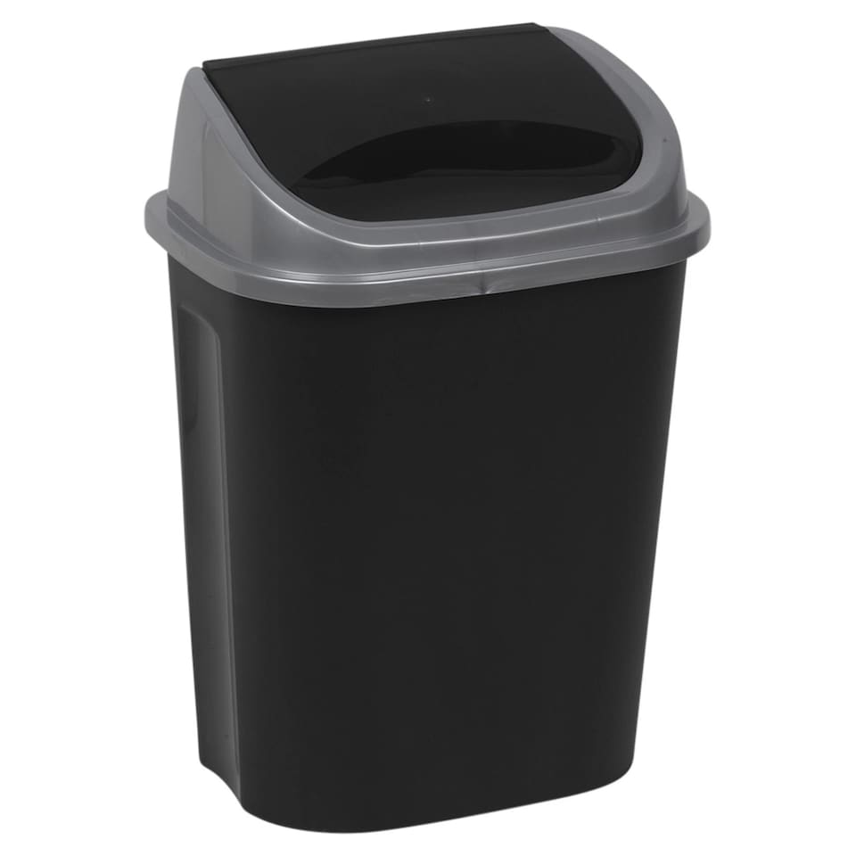 image 1 of Plastic Swing Top Waste Bin Can Dustbin Black & Grey Home Office Kitchen | Black | Black | 25 Litre