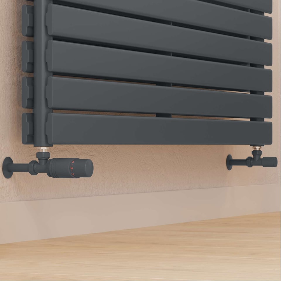 image 1 of Talus Bold - Anthracite Thermostatic Radiator Valve & Installation Kit Angled 15mm