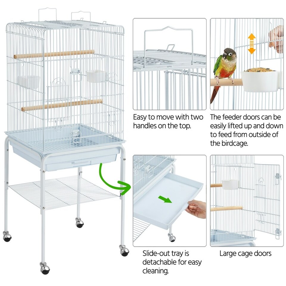 image 1 of Yaheetech 119 cm Tall Play Top Bird Cage with Removable Metal Stand White