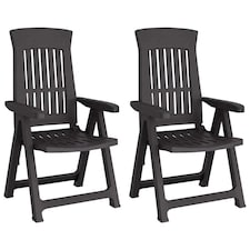 Outdoor Foldable Plastic Garden Chair Patio Furniture With Adjustable Back | Black | Anthracite Two Set