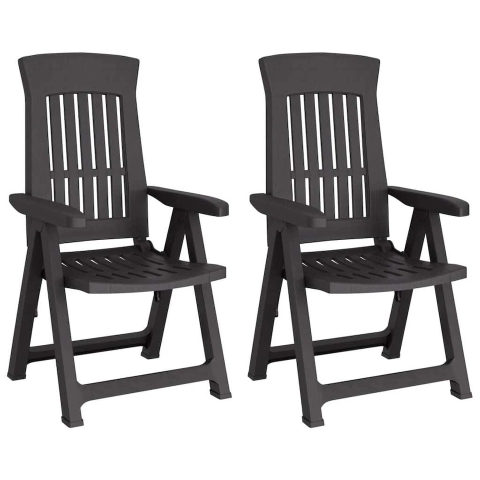 image 1 of Outdoor Foldable Plastic Garden Chair Patio Furniture With Adjustable Back | Black | Anthracite Two Set