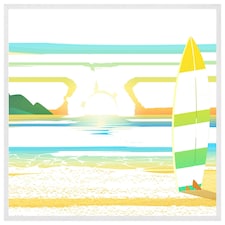 Surf board on beach (Picture Frame) White | XL