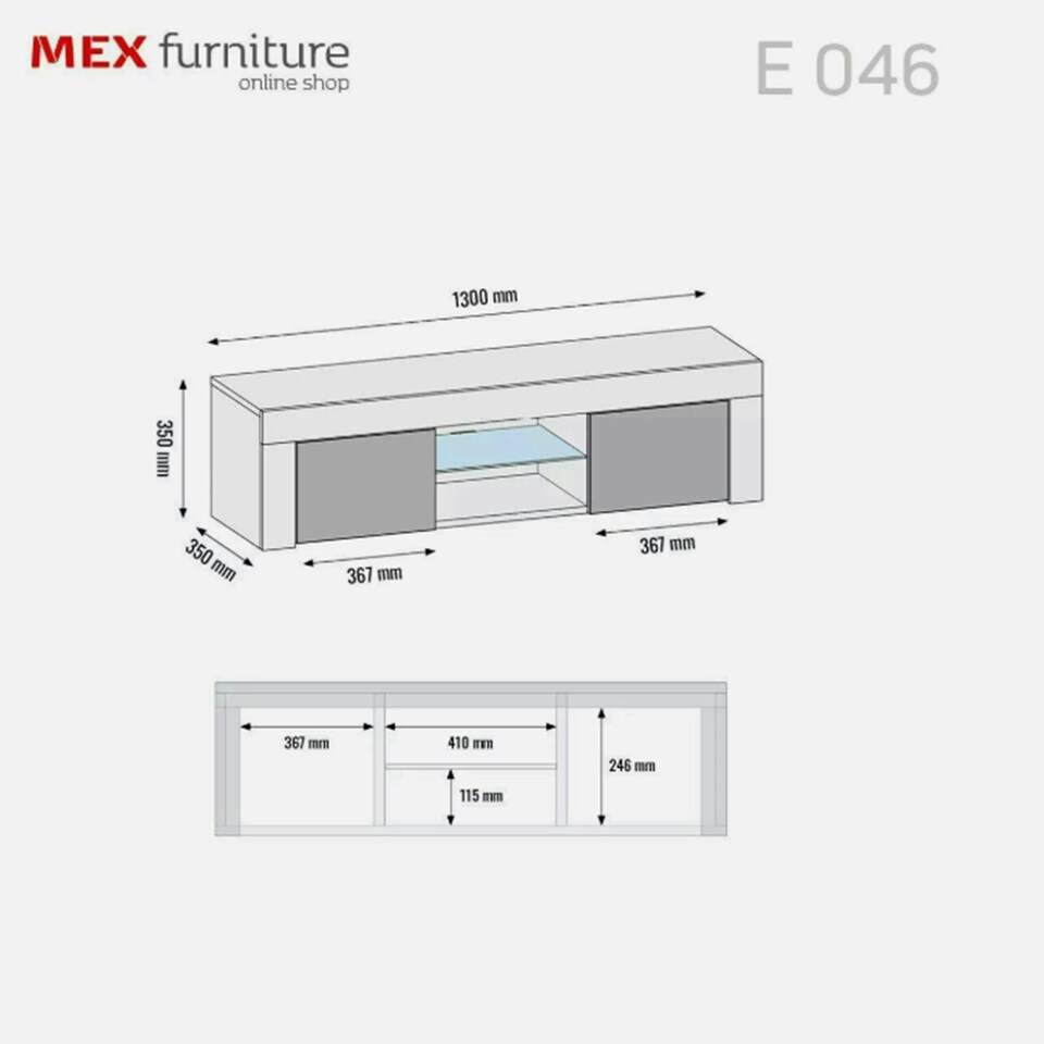 image 1 of TV Unit 130cm Black Gloss Doors Black Matt Body Modern Media Stand Black