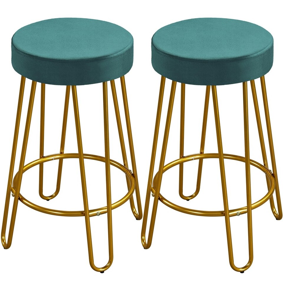 image 1 of Yaheetech 67 cm Tall Upholstered Velvet Counter Stools Blue | Peacock Blue