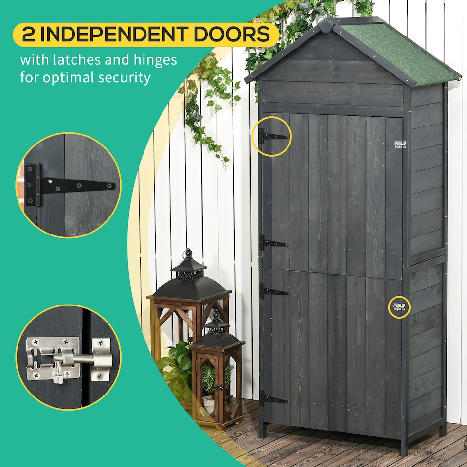 image 1 of Outsunny Wooden Garden Shed Outdoor Shelves Utility Tool Storage Cabinet Grey | Grey