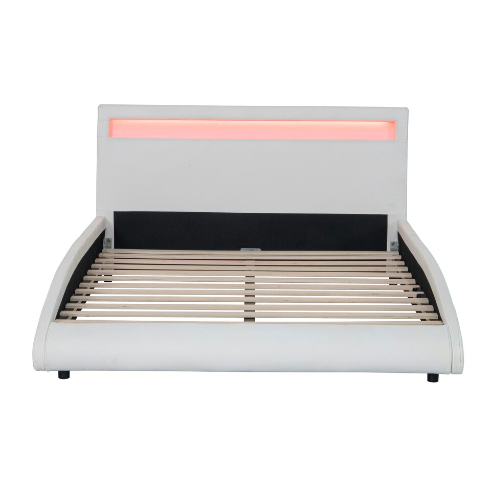 image 1 of Neptune LED Lights Headboard Gaming Style White Faux Leather Bed Frame (Double)