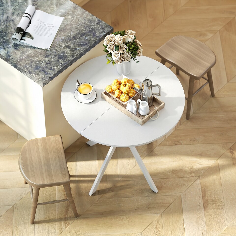 image 1 of HOMCOM 80cm Round Dining Table, Industrial Kitchen Table with Steel Legs | White | White | 80 x 80 x 75 cm