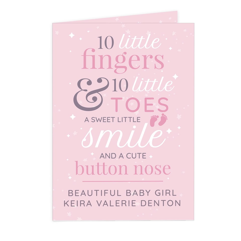 image 1 of Personalised '10 Little Fingers' Pink Baby Card